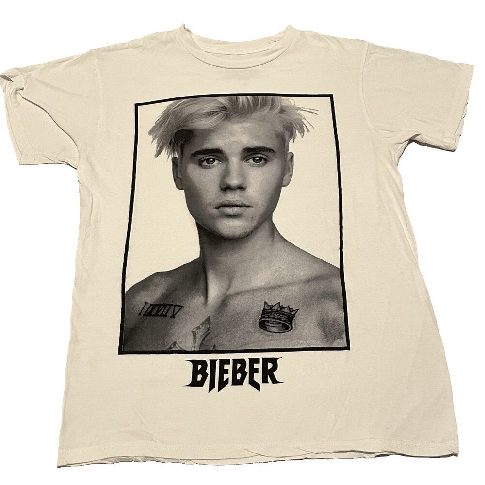 Justin Bieber Purpose Graphic Print White Pullover T-Shirt Women's Size M